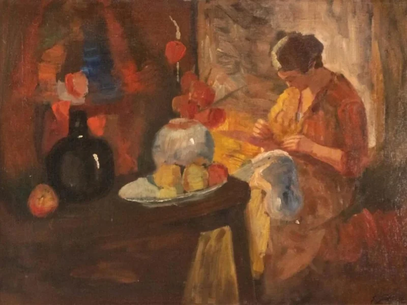 1867-Gijsbertus Jan Sijthoff - Donna intenta a ricamare in un interno